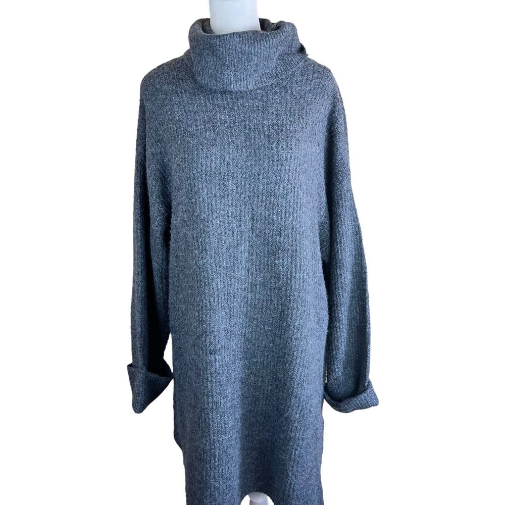 Topshop Gray Knit Turtleneck Midi Dress